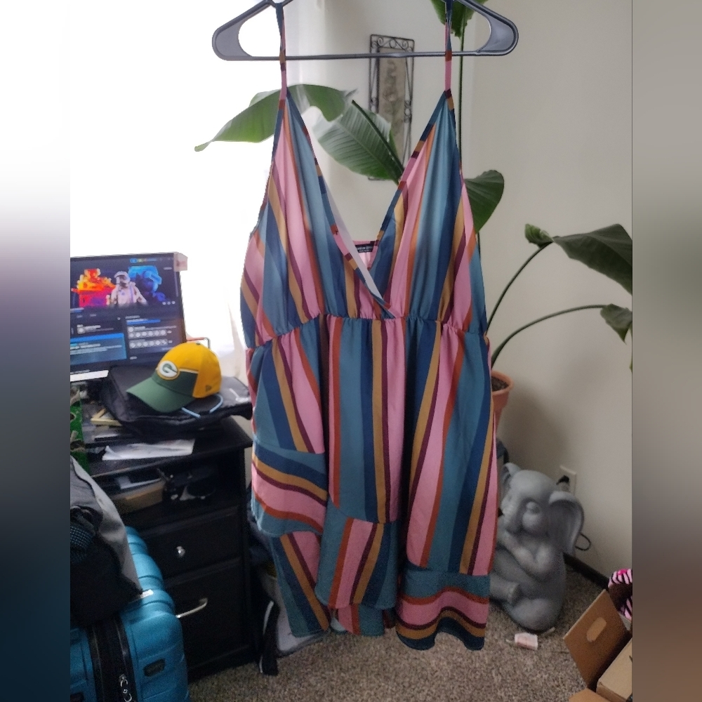 Striped V-Neck Spaghetti Strap Romper - Multi Sz 3Xl